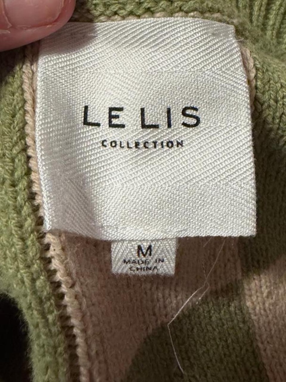 Le Lis Olive Green and Beige Checker Knit Cardigan - Picture 3 of 3